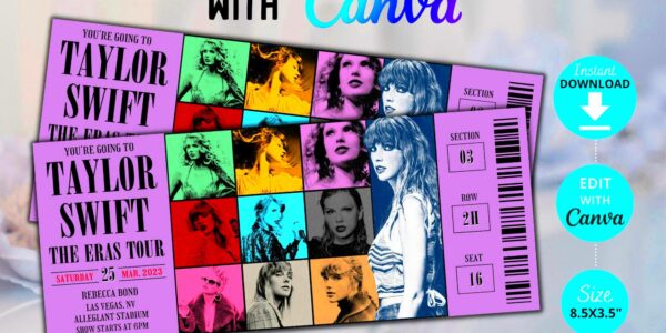 Editable Swift Eras Tour Ticket Template Concert Surprise  Etsy