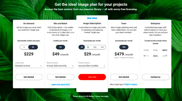 Subscription Pricing for Shutterstock