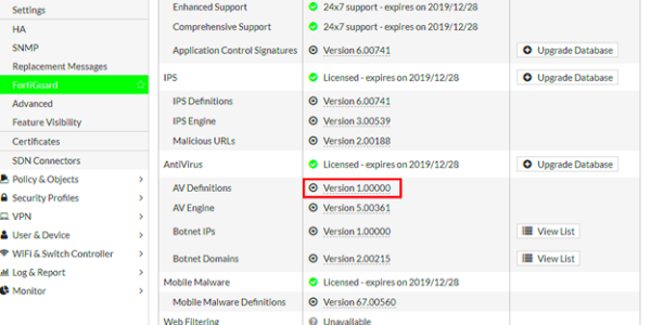 Technical Note AV definitions shows version 1000  Fortinet Community