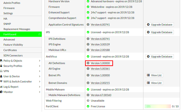 Technical Note AV definitions shows version 1000  Fortinet Community