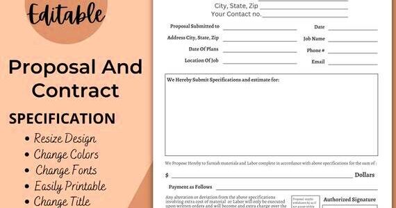 Proposal and Contract Template Canva Editable Form Quote  Etsy