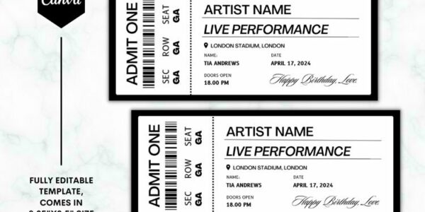 Editable Concert Ticket Canva Template 2