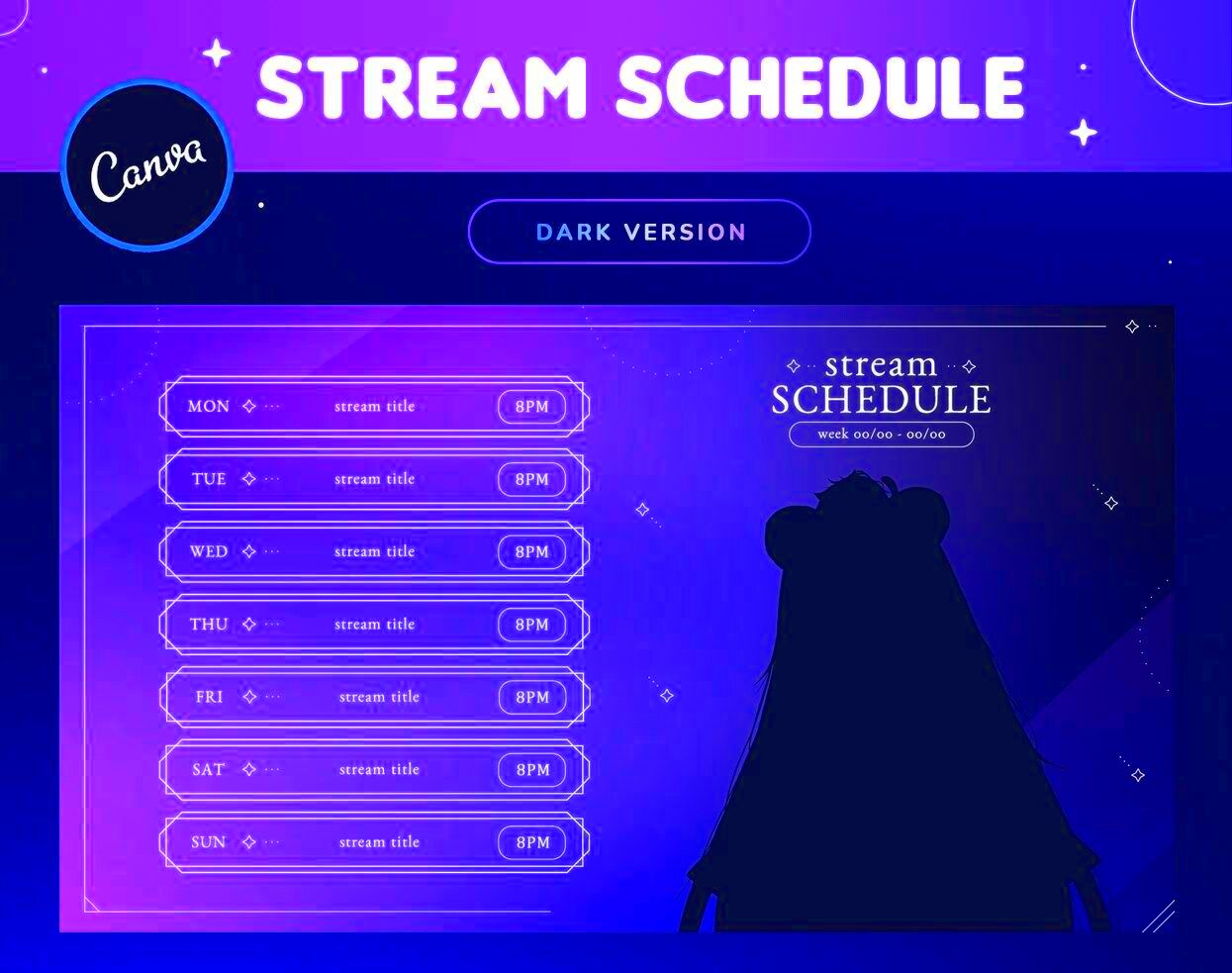 Dark purple starry stream schedule template minimal gradient streamer