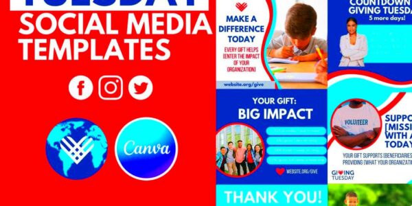 GIVING TUESDAY Social Media Templates Canva Templates Nonprofit Social