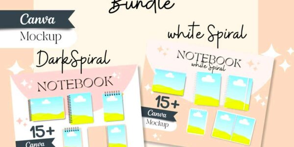 Notebook Canva Template White and Dark Spriral Notebook Bundle