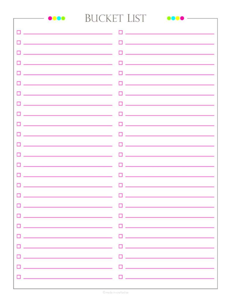 Bucket list PDF Planner bucket list checklist list to do