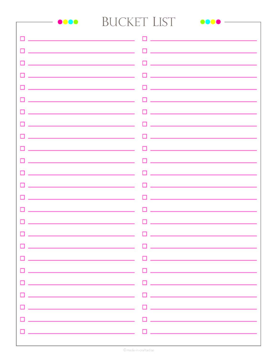 Bucket list PDF Planner bucket list checklist list to do