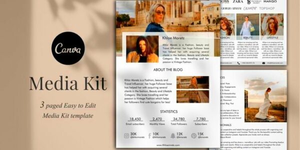 Influencer Media Kit Template 3 Pages Canva