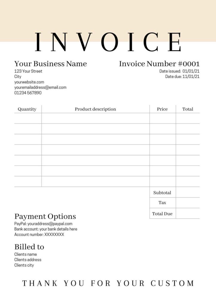 Canva Simple Invoice Template Printable Invoice Instant Download A4 and