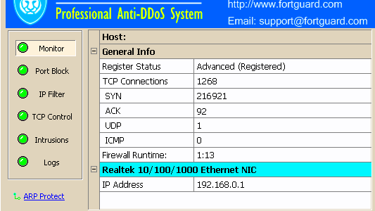 FortGuard AntiDDoS Firewall is first professional AntiDDoS Software