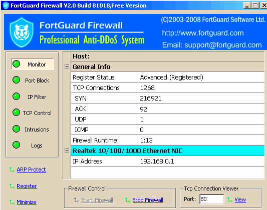 FortGuard AntiDDoS Firewall is first professional AntiDDoS Software