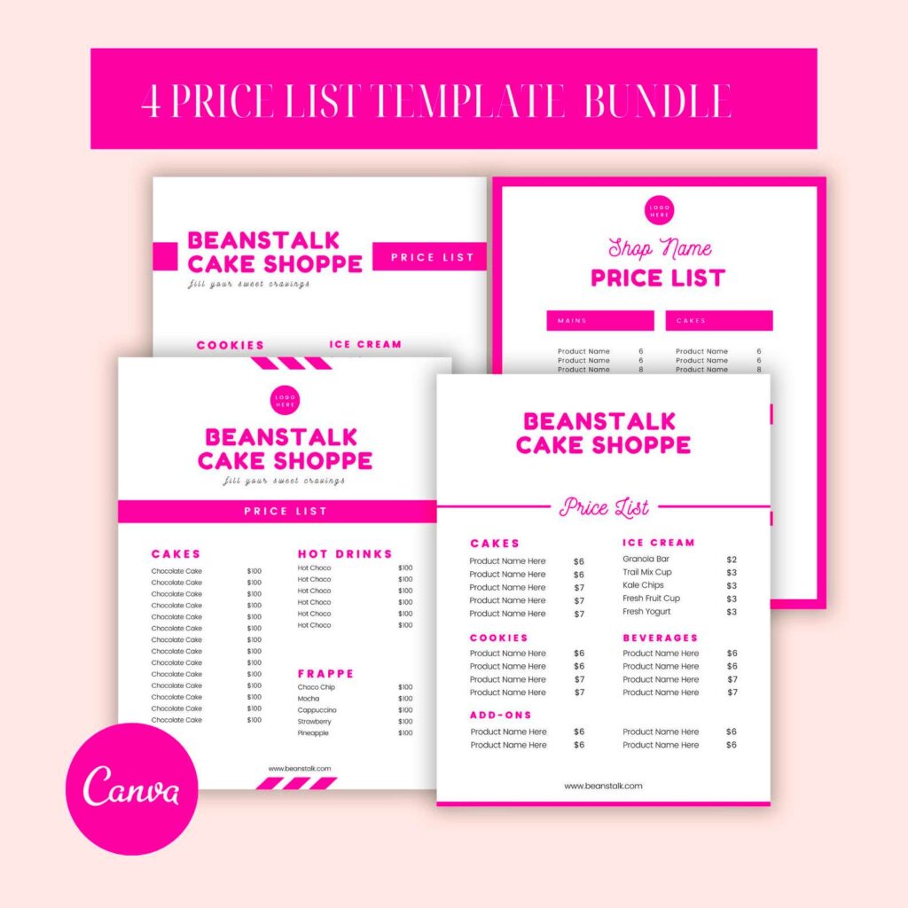 Create Price Lists with Canva Price List Template